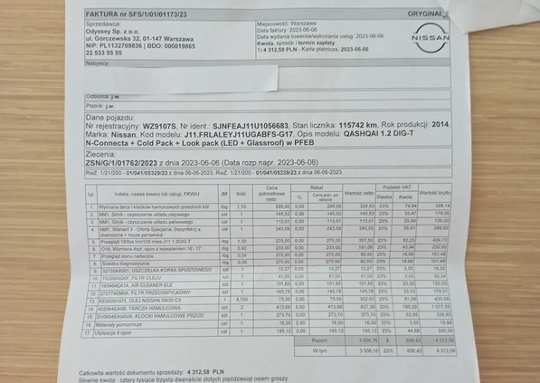 Nissan Qashqai cena 46900 przebieg: 120000, rok produkcji 2014 z Wieluń małe 232